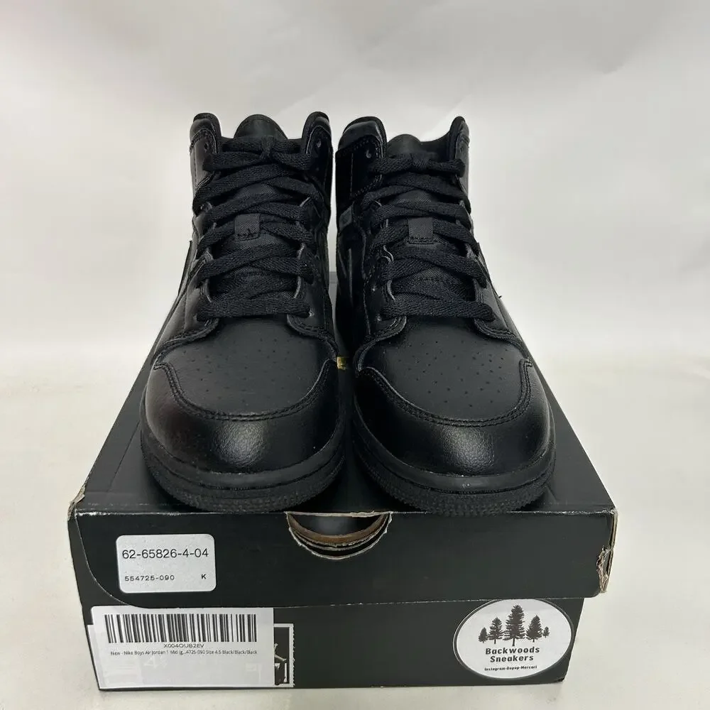 Nike Air Jordan 1 Mid GS “Deep Black Nubuck Swoosh” - Picture 2 of 6